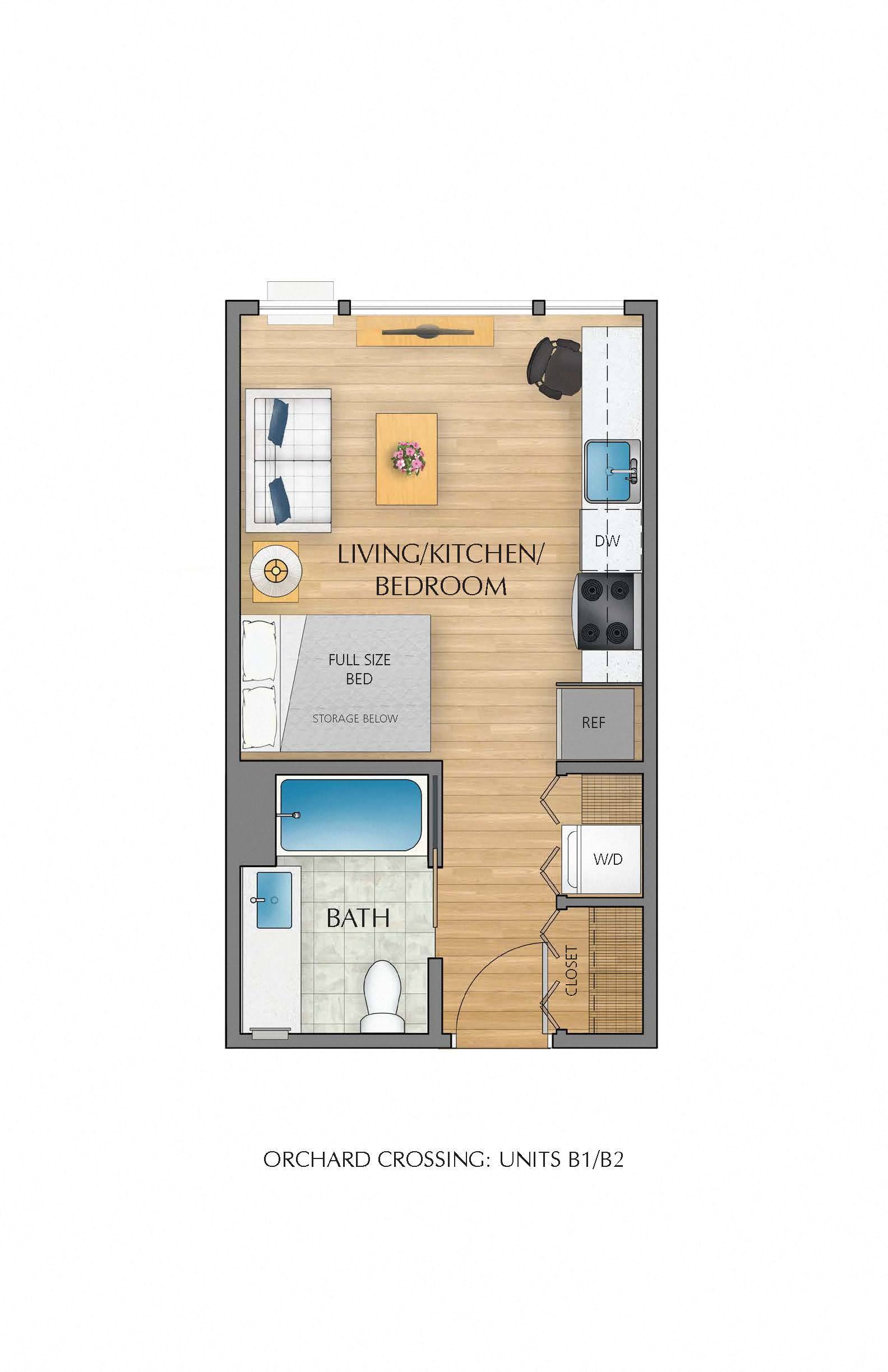 Floor plan for studio, 1 bath, 337 sqft